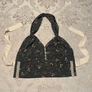 Green and Brown Floral Halter Top